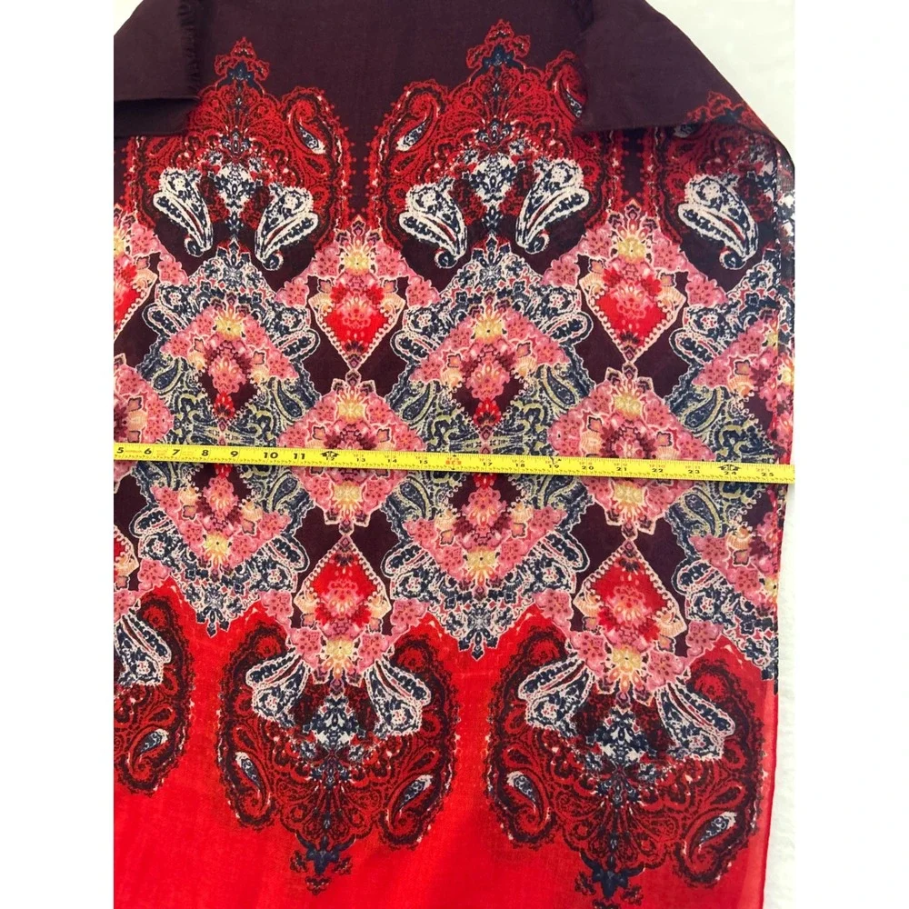 Bohemian Red‎ Paisley Medallion Print Scarf with Eyelash Fringe Trim 70x27